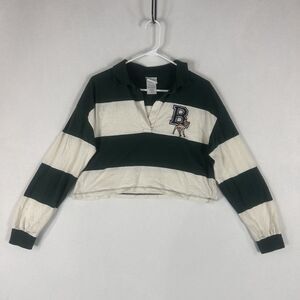 Disney Bambi Cropped Sweatshirt Women's Medium Long Sleeve Relaxed Striped Logo